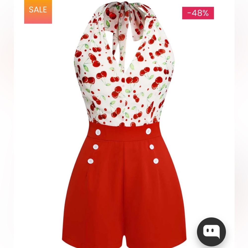 NWT Cherry Print Halter Romper